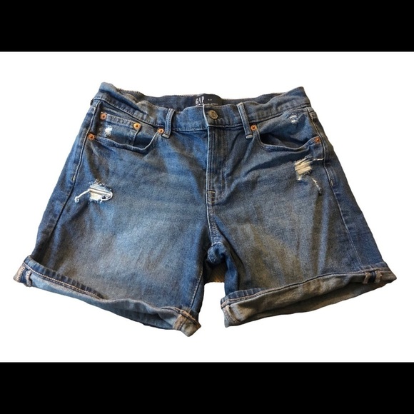 Gap 5" Mid Rise Denim Shorts Jorts 4/27 Medium Indigo Festival Distressed - Picture 1 of 4